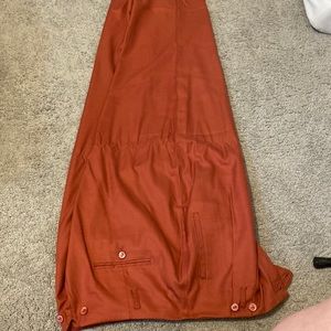 J. Peterman Hollywood trousers.  Pure silk gabardine, size 18 but run small.